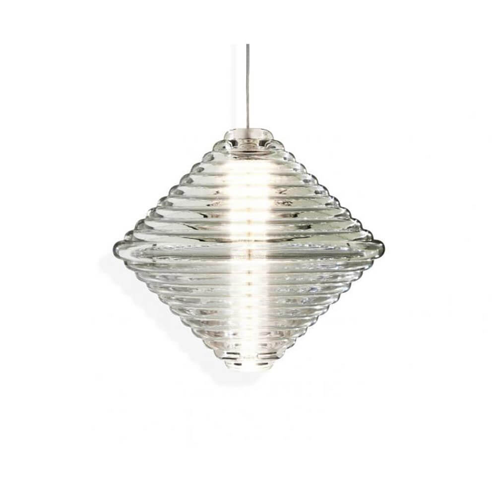 Tom Dixon Press Glas-Pendelleuchte in diamantenförmigem Design mit geripptem Glas, ideal für moderne Innenräume.