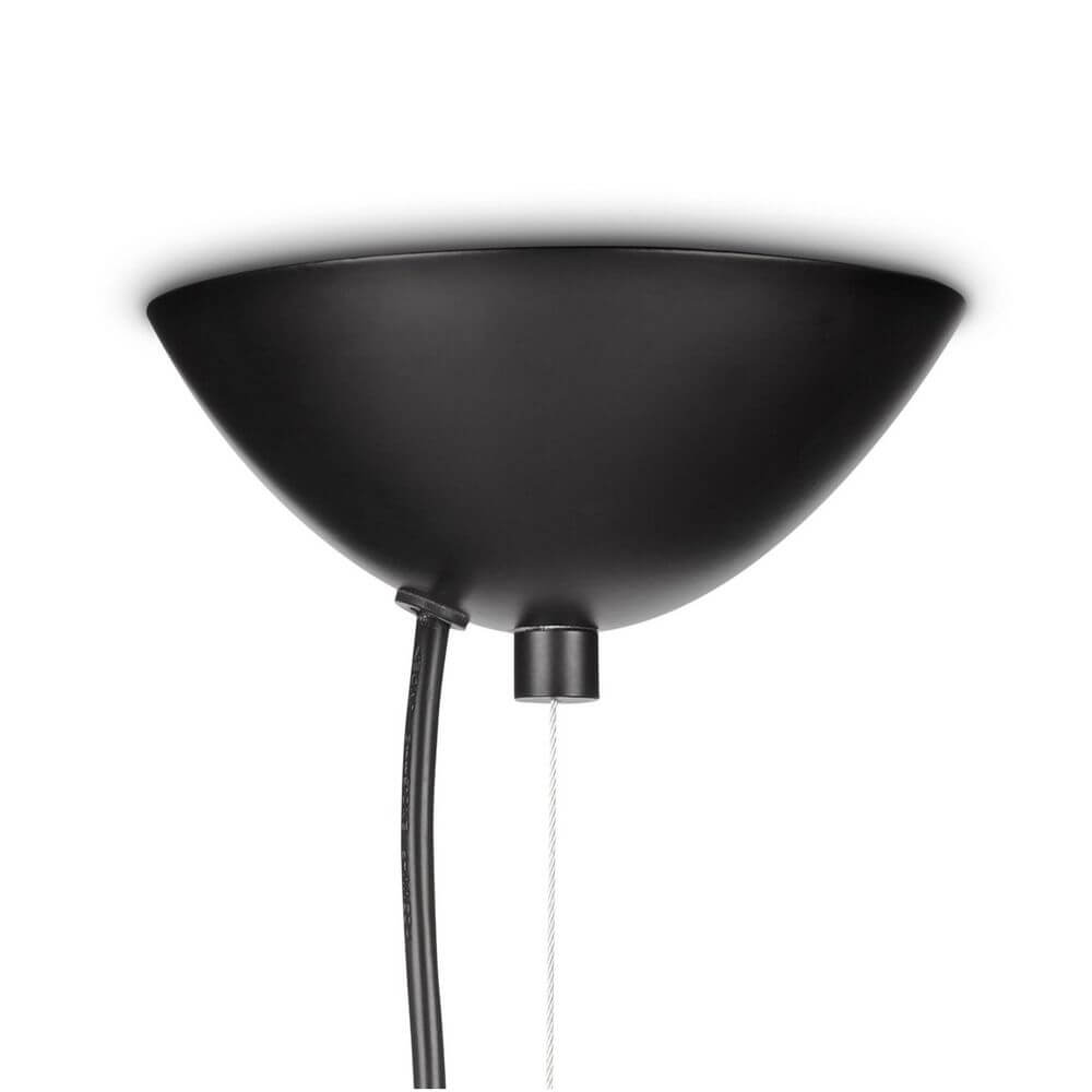 Tom Dixon Spring LED Hängelampe ausziehbar von oben, schwarzer Lampenschirm und Kabelansatz sichtbar.