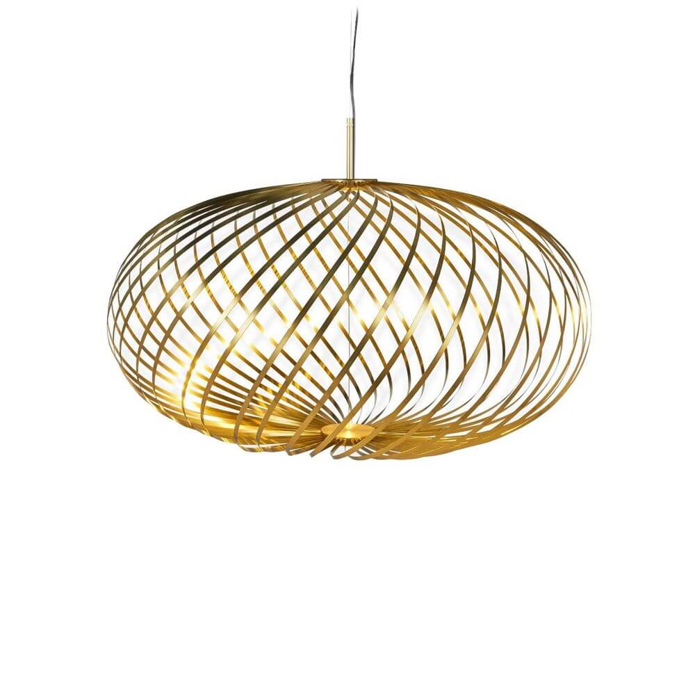 Tom Dixon Spring LED Hängelampe ausziehbar in goldener, spiralförmiger Design-Optik.