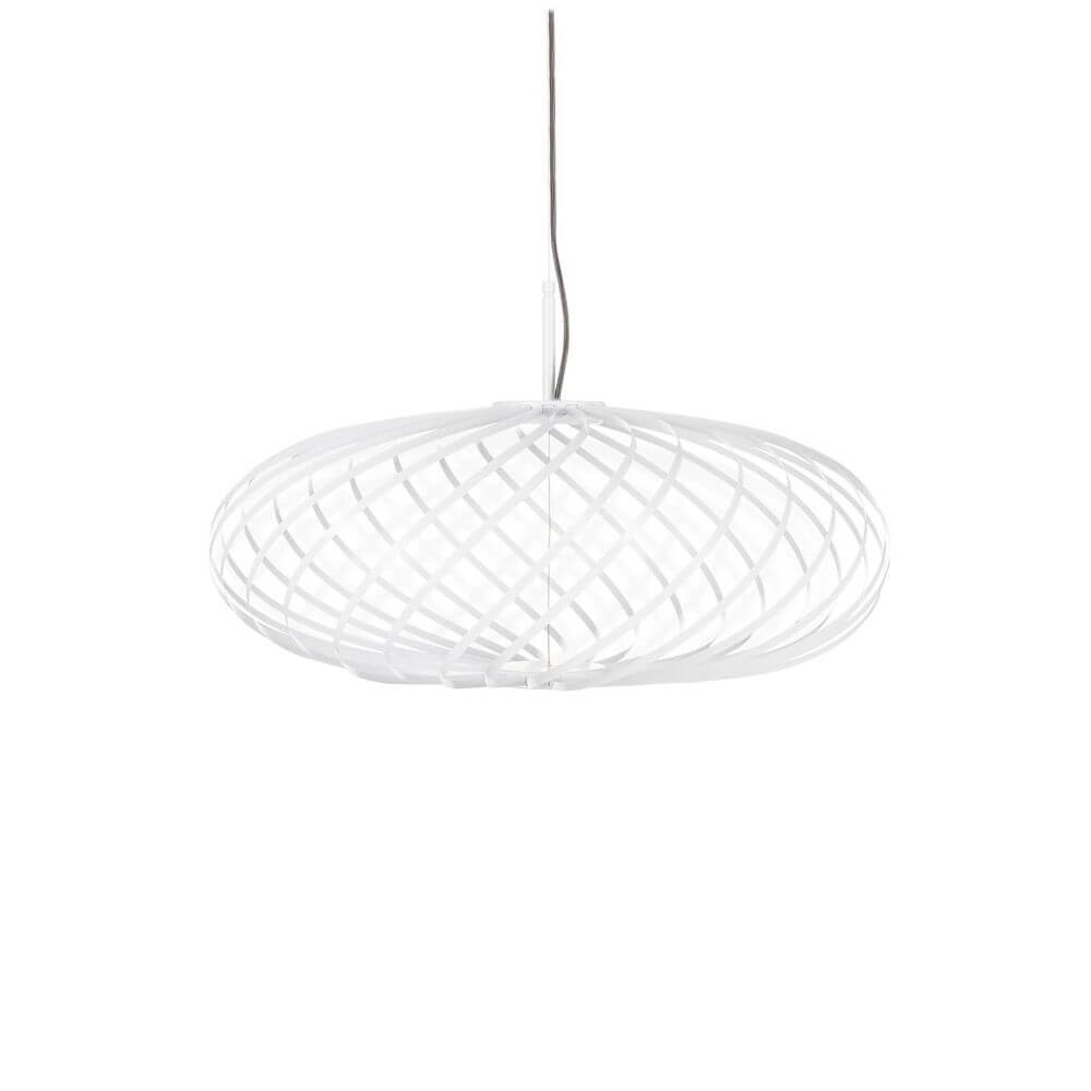 Tom Dixon Spring LED Hängelampe ausziehbar in eleganter, ovaler Form aus weißem Edelstahl.