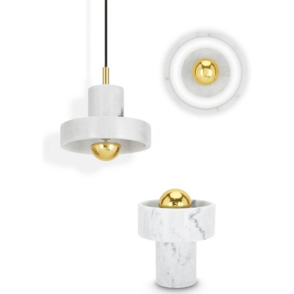 Tom Dixon Stone Wandlampe aus Marmor in elegantem Design mit goldenen Akzenten.