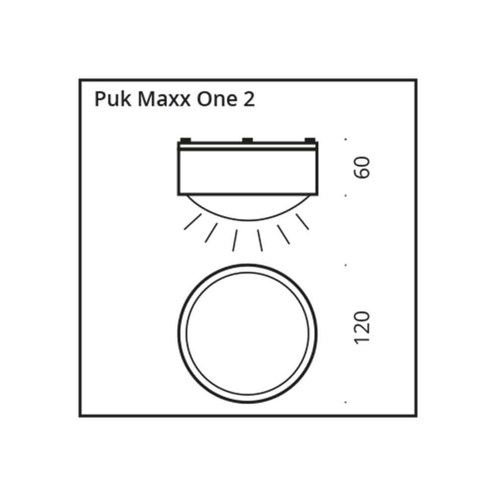 LED Deckenleuchte Puk Maxx One 2 technische Zeichnung mit Abmessungen.