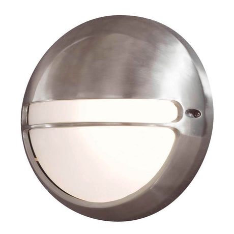 Lampa ścienna Torino zewnętrzna, opalizujące szkło akrylowe w nowoczesnym designie z powierzchnią ze stali nierdzewnej.