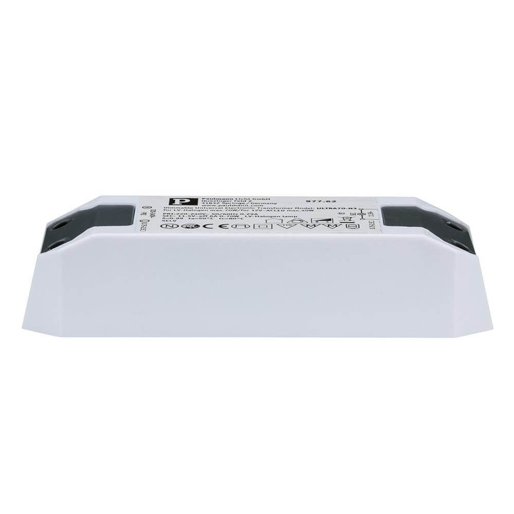 Transformator elektronisch Halo+LED 0-50W in Weiß, geeignet für LED bis 30W und Halogen bis 50W.