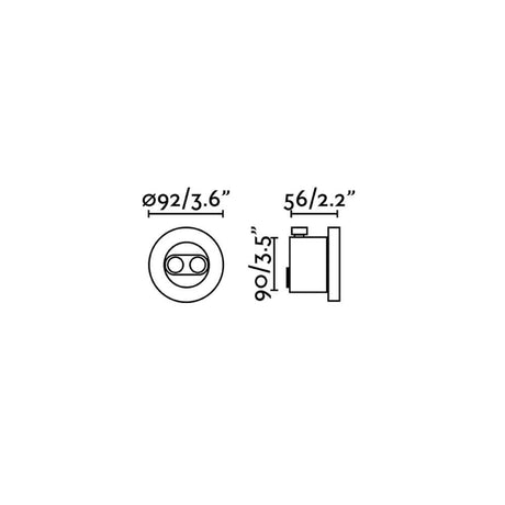 Technische Zeichnung des Tras Outdoor LED Einbaustrahlers Verstellbar IP67 Schwarz mit Maßen.