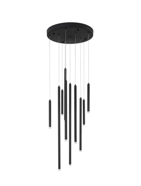 Trimle LED 10-pære pendel Ø 50cm 3000K i moderne design med sorte cylindre.