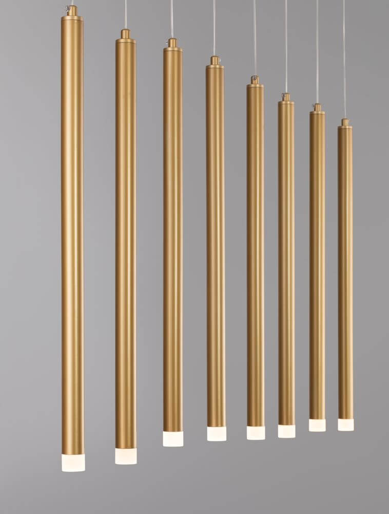 Trimle LED Pendelleuchte 8-flammig in modernem Design, goldfarben mit dimmbaren Licht, stilvolles Ambiente schaffen.