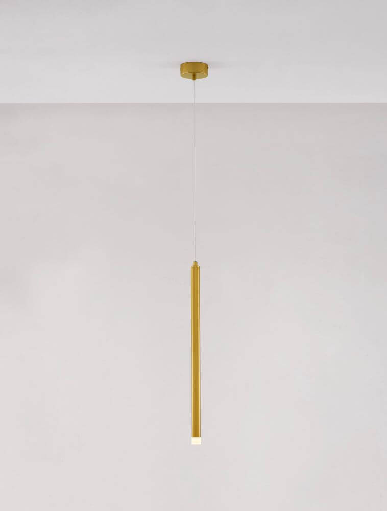 Trimle LED Pendelleuchte H 50cm Ø 2,5cm 3000K - schlanker, goldfarbener Lampenschirm von Nova Luce.
