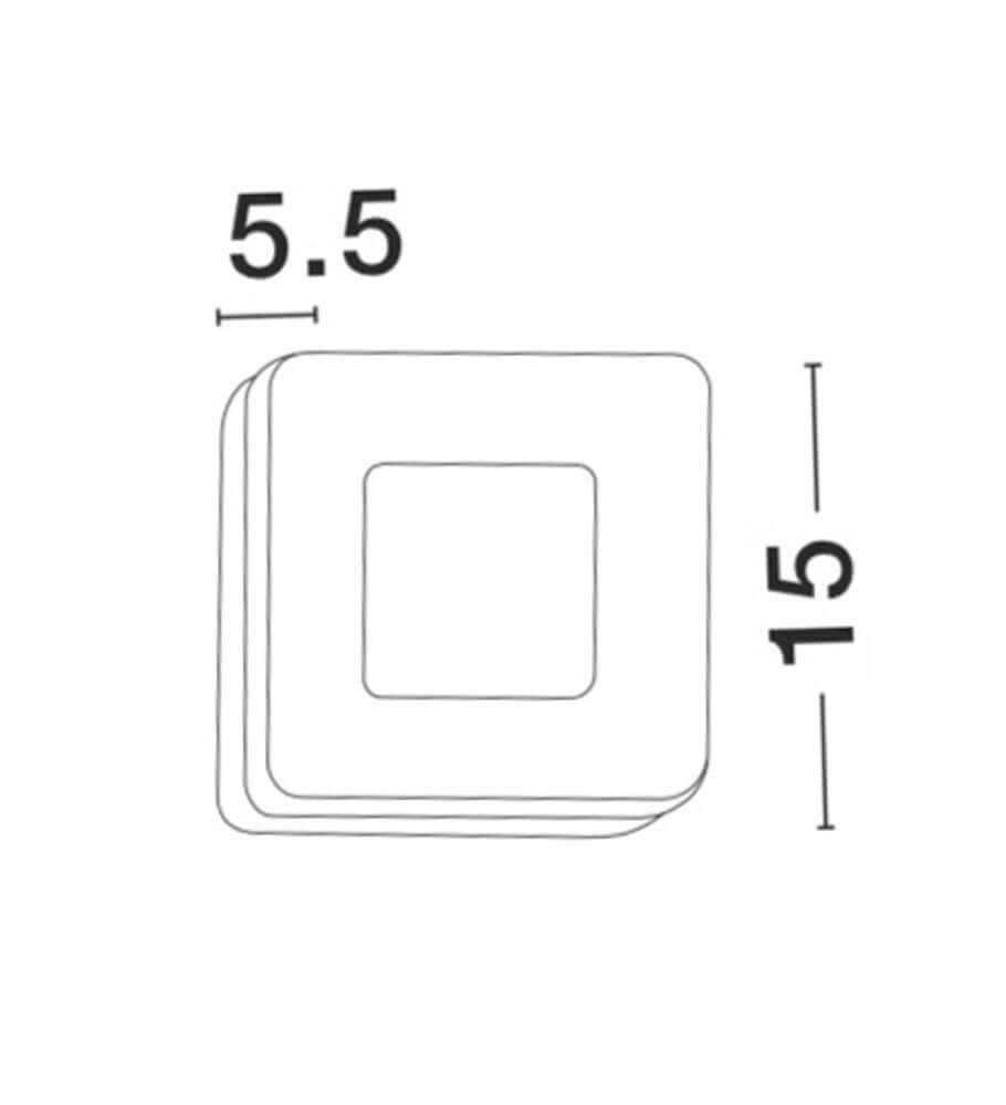 Maßzeichnung der Tune LED Außenwandleuchte Quadratisch 3000K IP65 mit Abmessungen 5,5x15 cm.