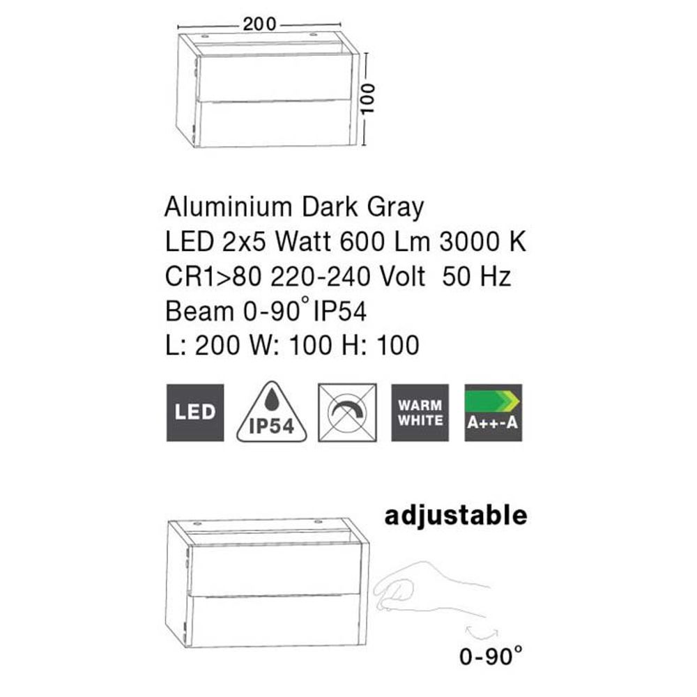 Twin LED Außen-Wandleuchte in Dunkelgrau, drehbar, 10W, 600lm, 3000K, IP54, für Außenbereiche geeignet.