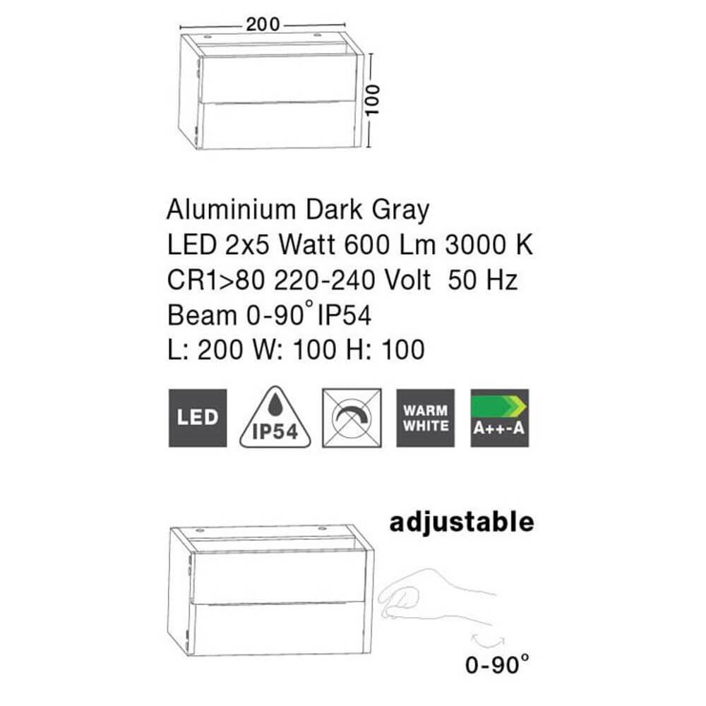 Twin LED Außen-Wandleuchte IP54 10W, 600lm , 3000K