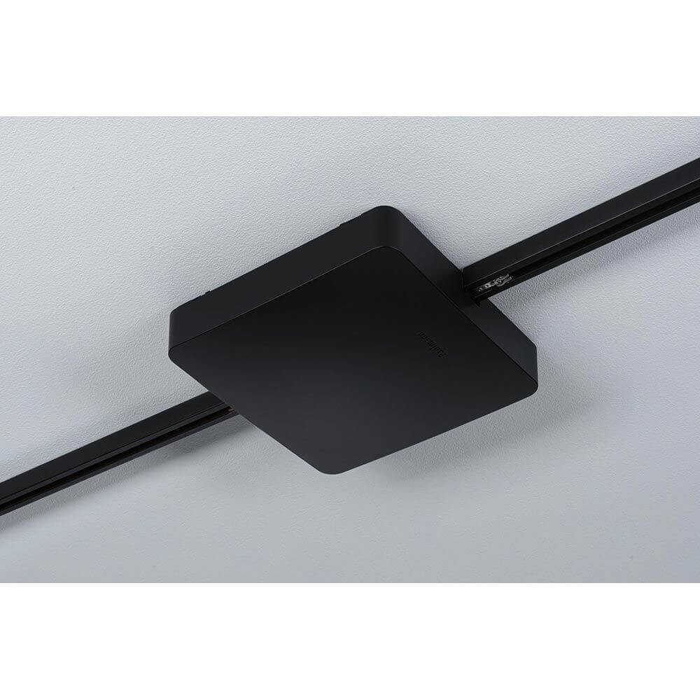 U-Rail Einspeisung Smart Home Zigbee Schwarz-Matt auf einer Decke installiert, elegant und modern.