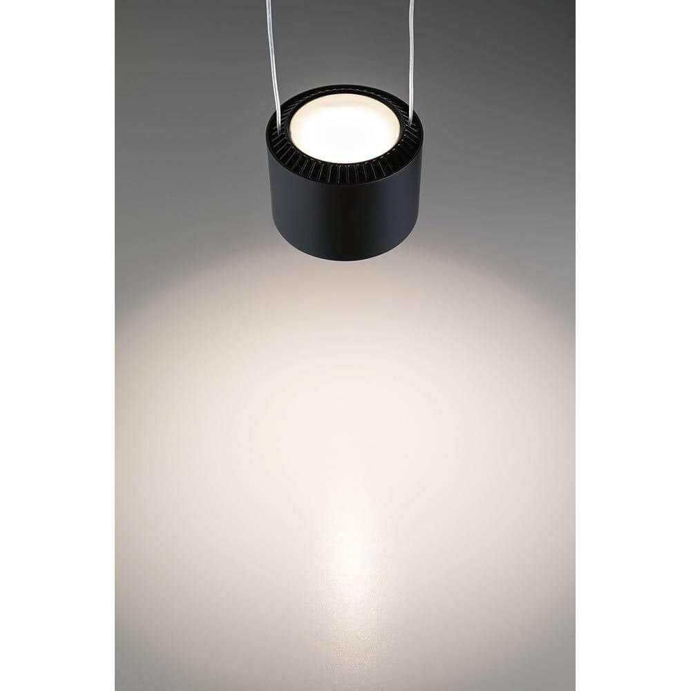 U-Rail LED Schienen Pendelleuchte Aldan Schwarz-Matt mit dekorativem Lichtakzent an der Decke.