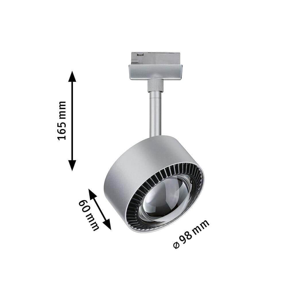 U-Rail LED Schienenspot Aldan Einzelspot Dimmbar mit Maßen 165 mm x 60 mm x 98 mm.