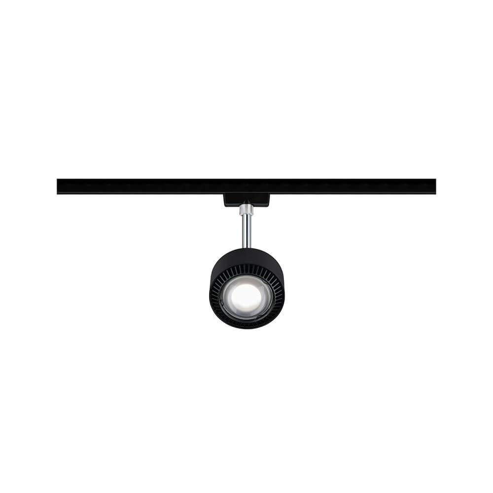 U-Rail LED Schienenspot Aldan Einzelspot Dimmbar Schwarz-Matt, Chrom an einer Schiene montiert.