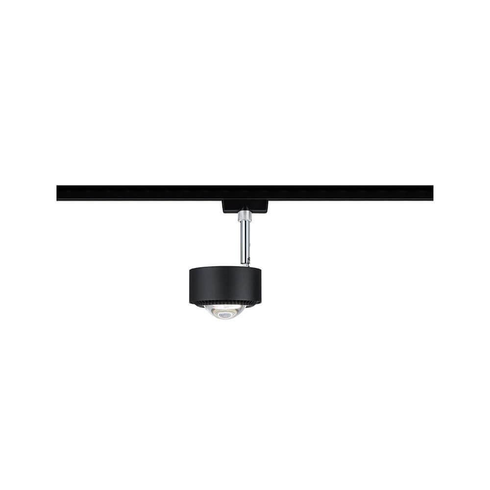 U-Rail LED Schienenspot Aldan Einzelspot Dimmbar Schwarz-Matt, Chrom an einer Schiene installiert.