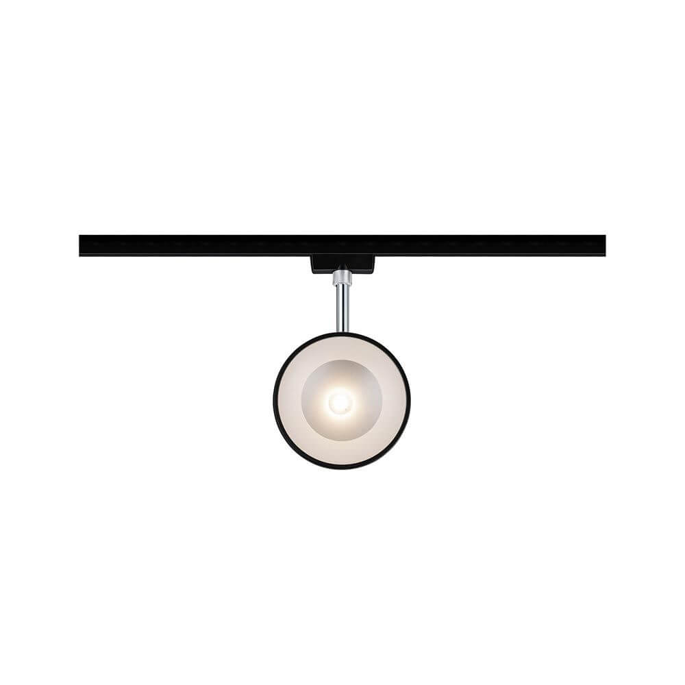 U-Rail LED Schienenspot Arena Einzelspot Dimmbar Schwarz-Matt, Chrom montiert an einer Schiene.