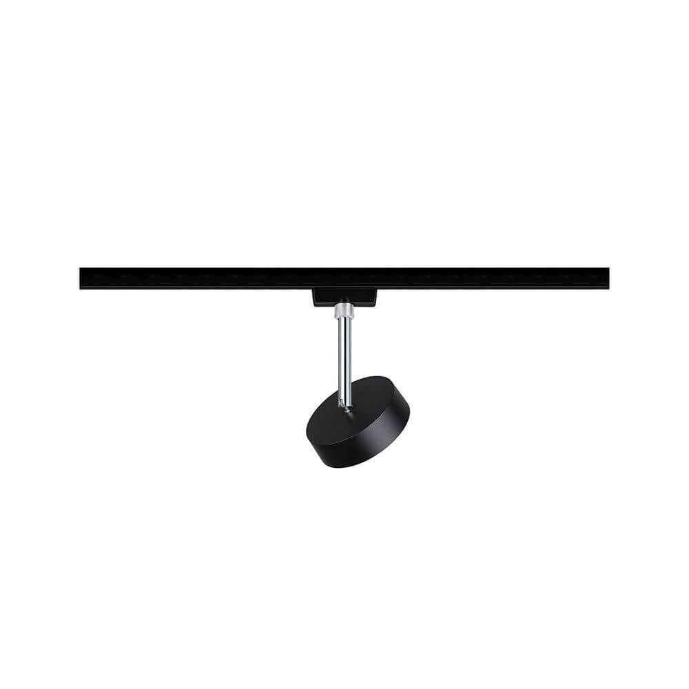 U-Rail LED Schienenspot Circle Einzelspot Dimmbar Schwarz-Matt, Chrom an schwarzem Schienensystem montiert