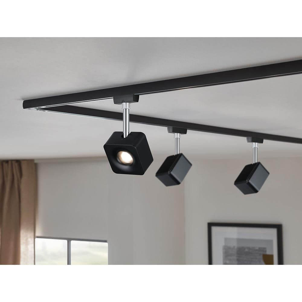 U-Rail LED Schienenspot Cube Schwarz-Matt Dimmbar an Decke montiert mit Wanddimmer