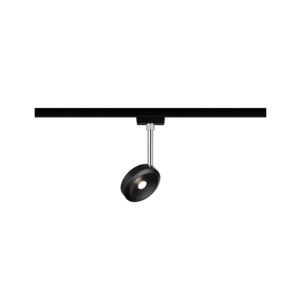 U-Rail LED Schienenspot Discus Einzelspot Dimmbar Schwarz-Matt, Chrom an Schiene montiert