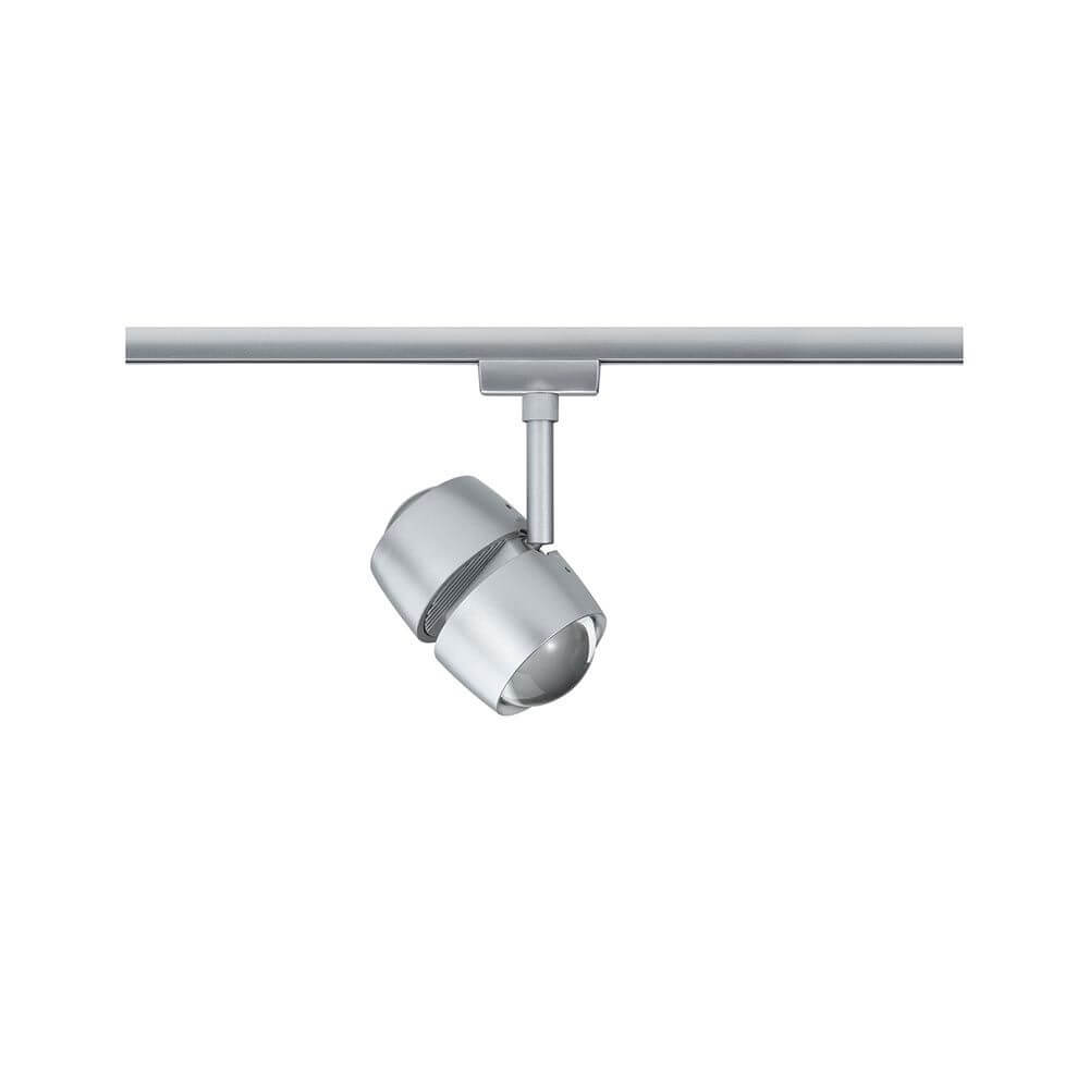 U-Rail LED Schienenspot Oculus Einzelspot Dimmbar Chrom-Matt an einer Schiene montiert.