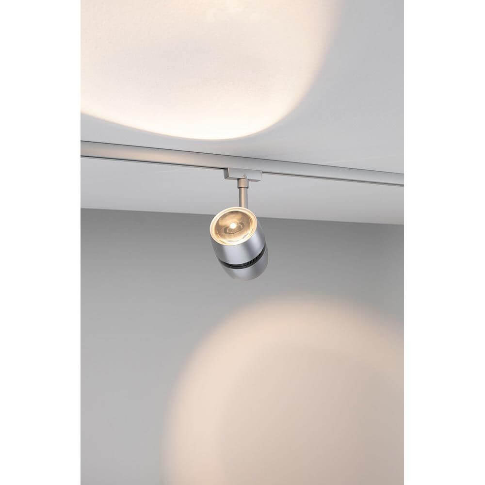 U-Rail LED Schienenspot Oculus Einzelspot Dimmbar Chrom-Matt an Decke montiert, schematische Lichtverteilung.