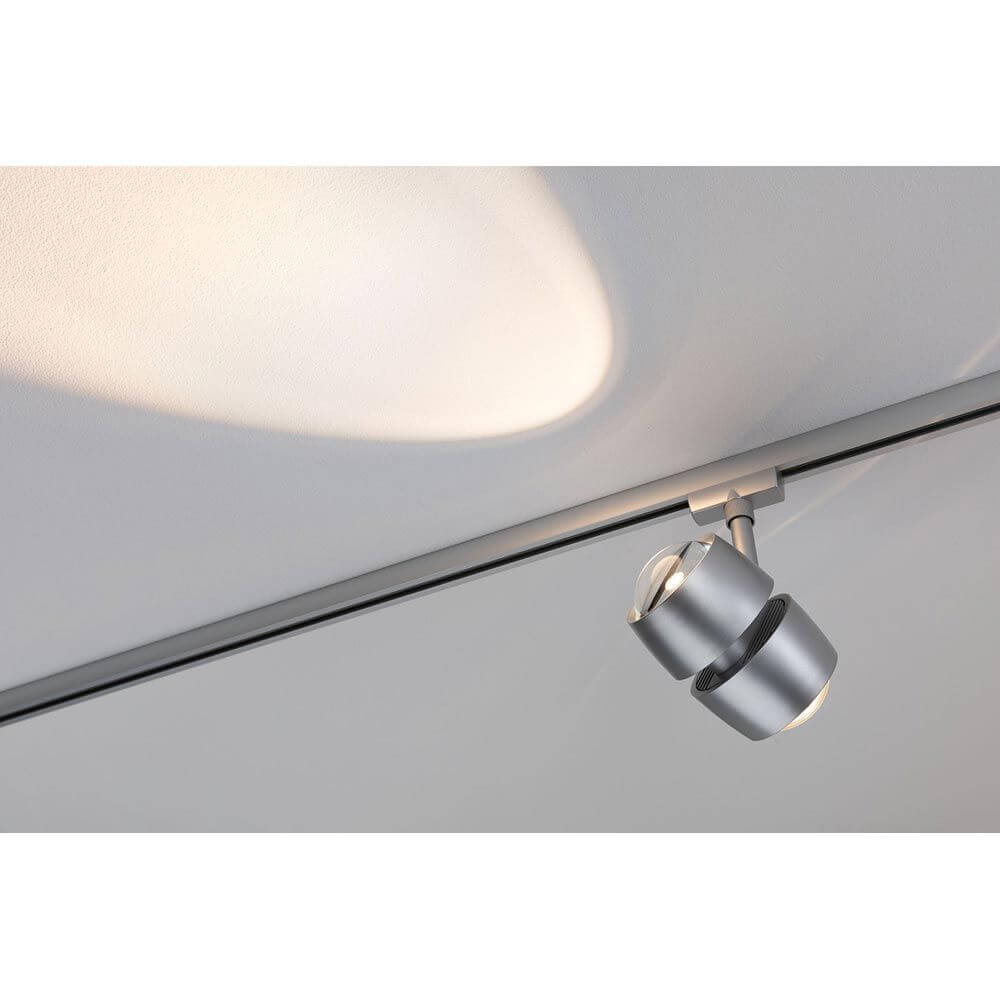 U-Rail LED Schienenspot Oculus Einzelspot Dimmbar Chrom-Matt an der Decke installiert.