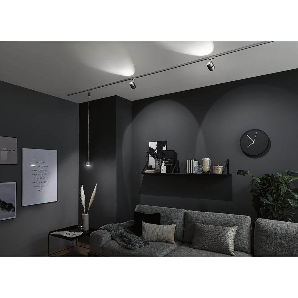 U-Rail LED Schienenspot Oculus Einzelspot Dimmbar Chrom-Matt in modernem Wohnzimmer mit stilvollem Design.