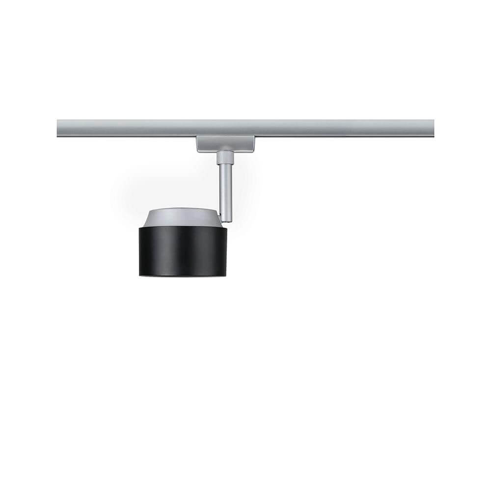 U-Rail LED Schienenspot Pane Einzelspot Schwarz, Chrom an einer Schiene montiert.