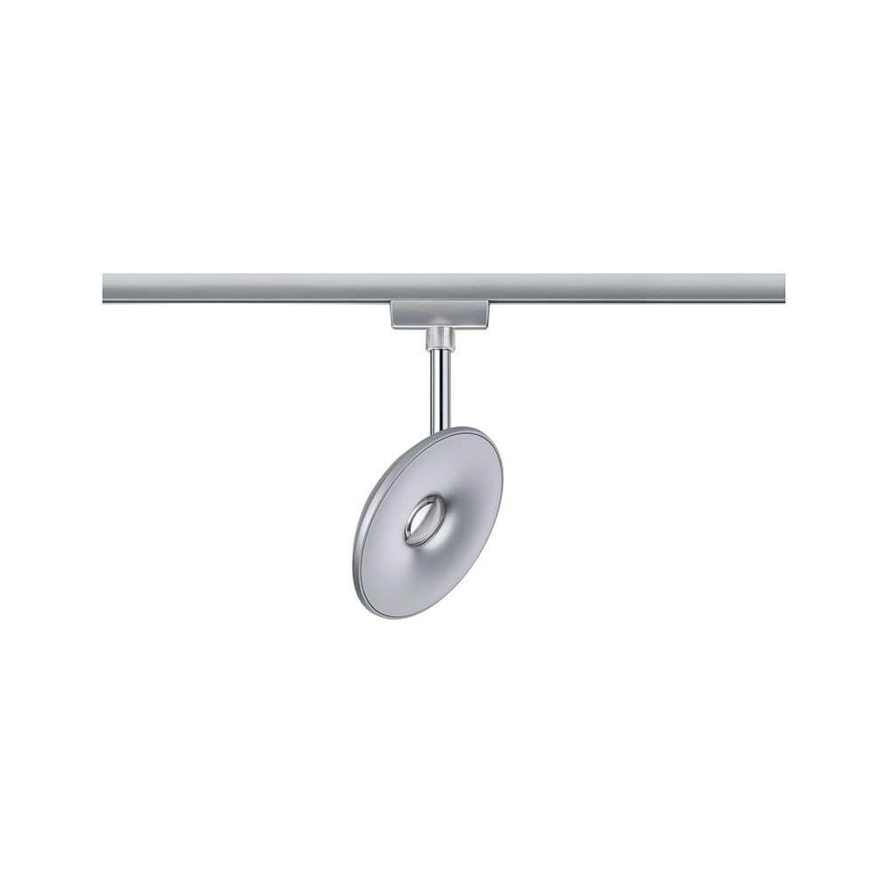 U-Rail LED Schienenspot Sphere Strahler Chrom an einer Schiene montiert mit Kugellinse für individuelle Lichtgestaltung.