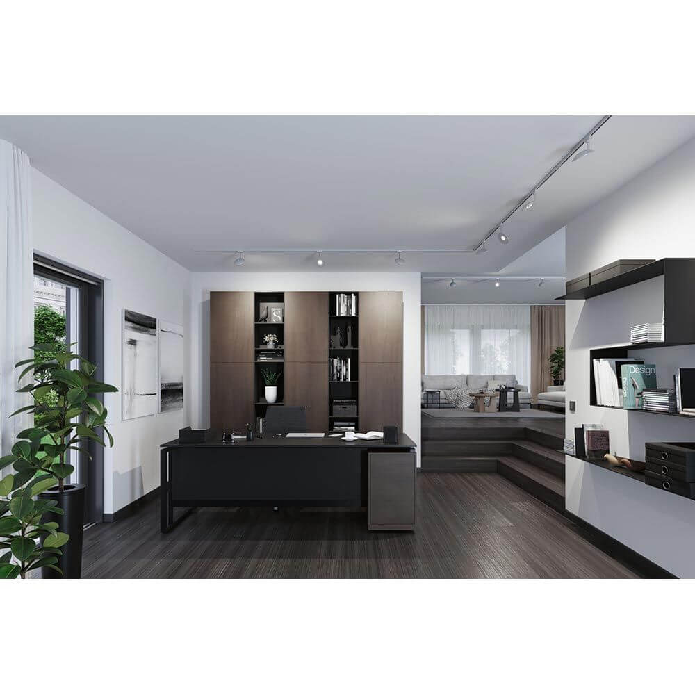 Moderne Büroräume mit U-Rail LED Schienenspot Sphere Einzelspot Chrom-Matt Dimmbar für gezielte Beleuchtung.