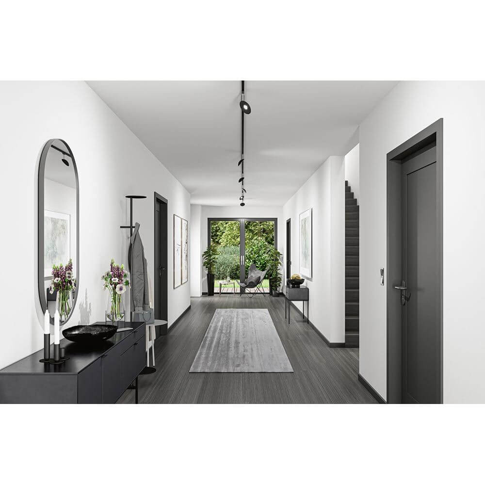 U-Rail LED Schienenspot Sphere Einzelspot Dimmbar Schwarz-Matt in modernem Flur mit eleganter Einrichtung.