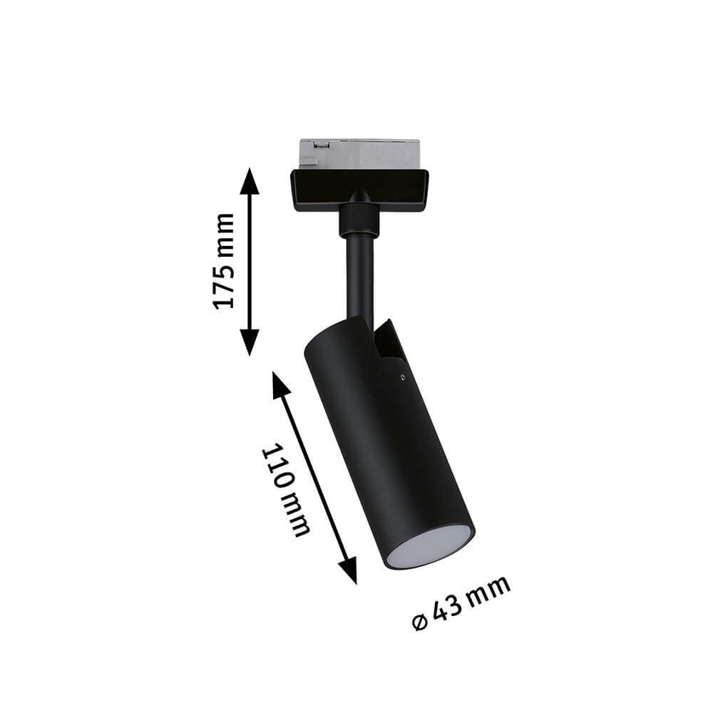 U-Rail LED Schienenspot Tubo Einzelspot Schwarz-Matt, Chrom - technische Abmessungen und Design.