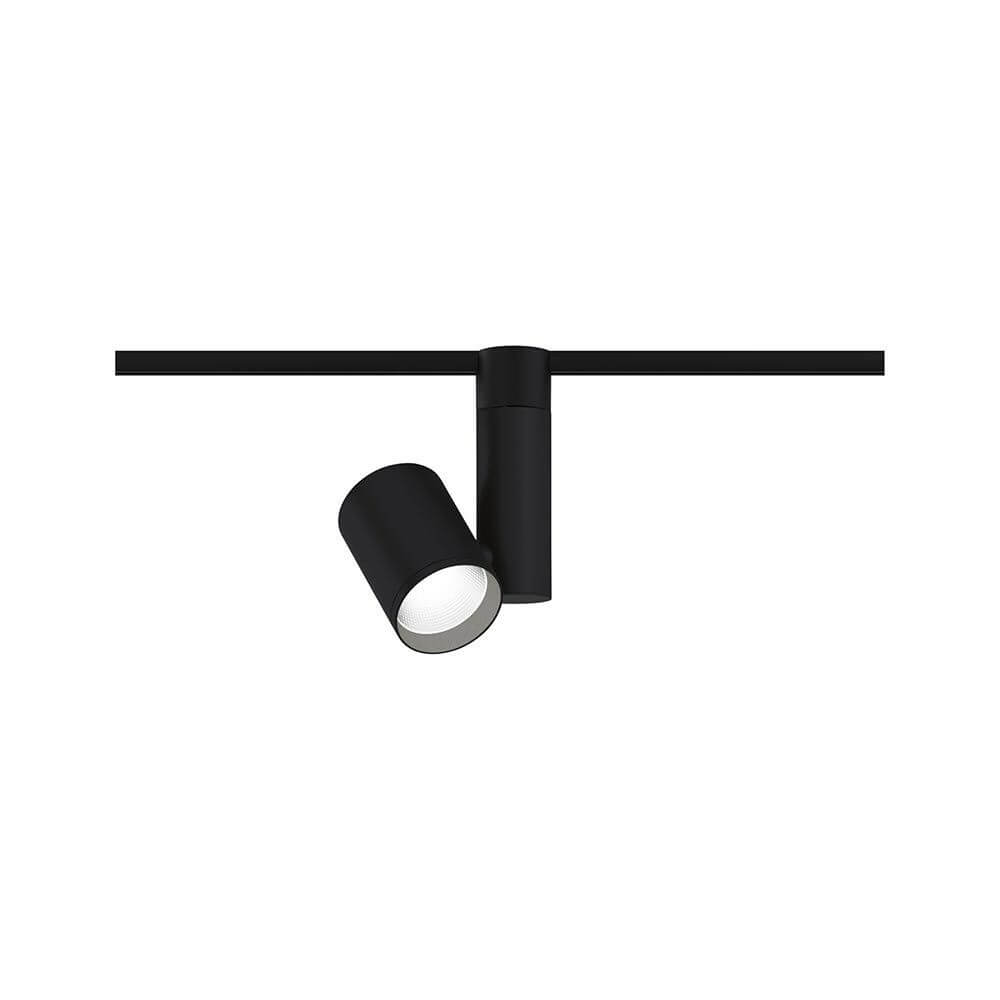 U-Rail LED Schienenspot Zeuz Einzelspot 15° Schwarz-Matt auf einem Schienensystem.