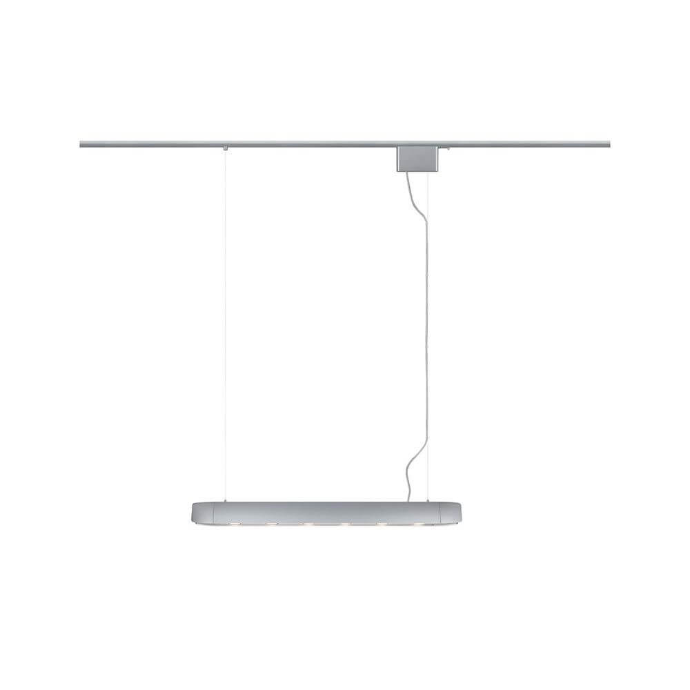 U-Rail Pendelleuchte Barre Dimmbar Chrom-Matt mit abnehmbaren Endkappen und höhenverstellbarem Design.