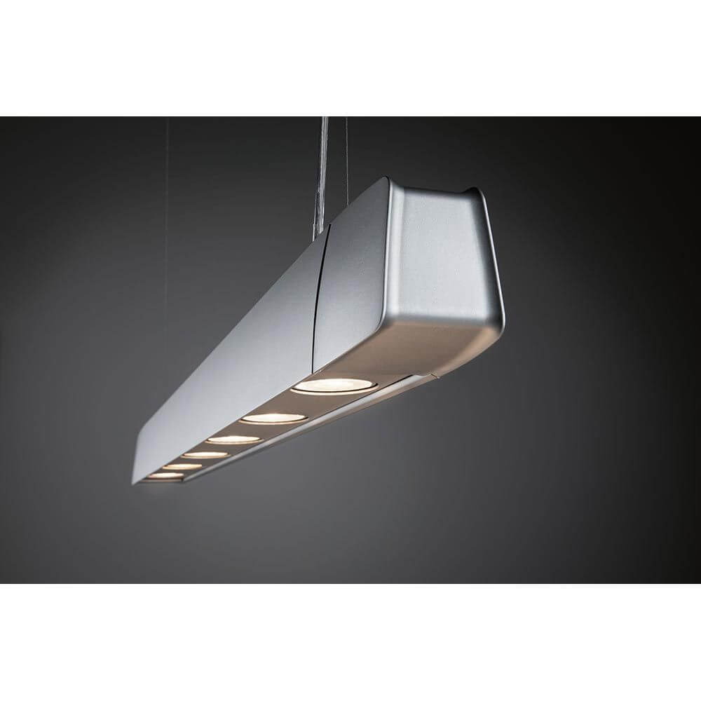 U-Rail Pendelleuchte Barre Dimmbar Chrom-Matt in modernem Design, ideal für lange Tische.
