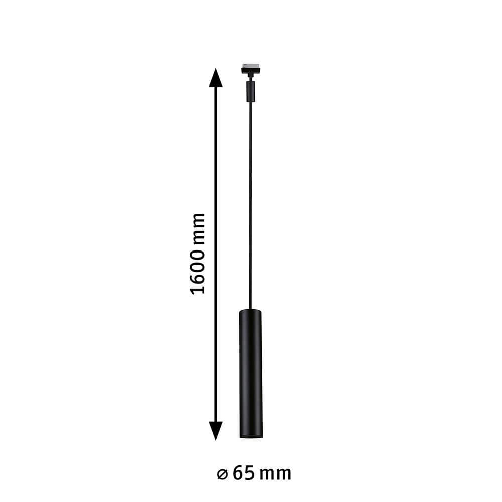 U-Rail Schienen Pendelleuchte Catalejo Schwarz-Matt mit einer Länge von 1600 mm und Durchmesser von 65 mm.