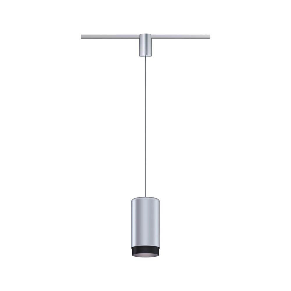 U-Rail Pendelleuchte Corus Chrom-Matt Metall mit Stoffkabel und elegantem Design.