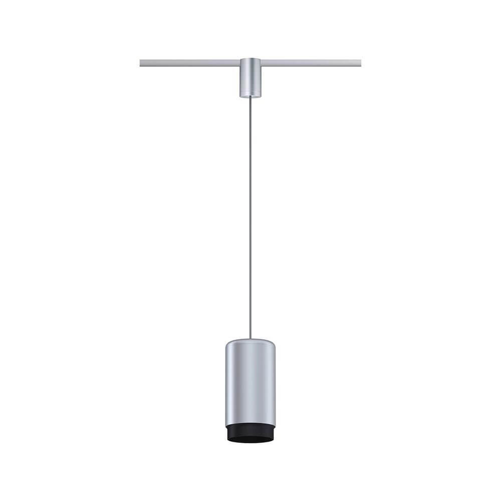 U-Rail Pendelleuchte Corus Chrom-Matt Metall mit Stoffkabel in modernem Design.