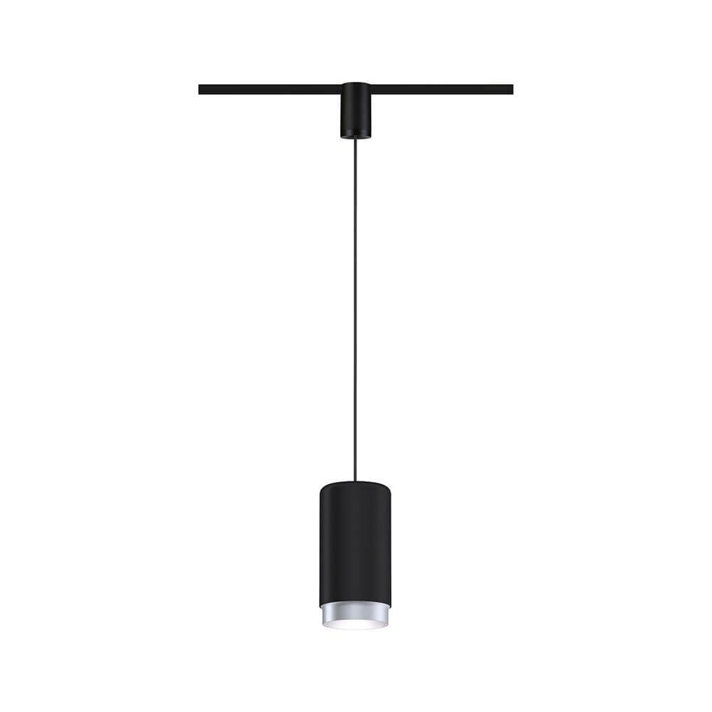 U-Rail Pendelleuchte Corus Dimmbar Schwarz mit elegantem Design und langem Stoffkabel.