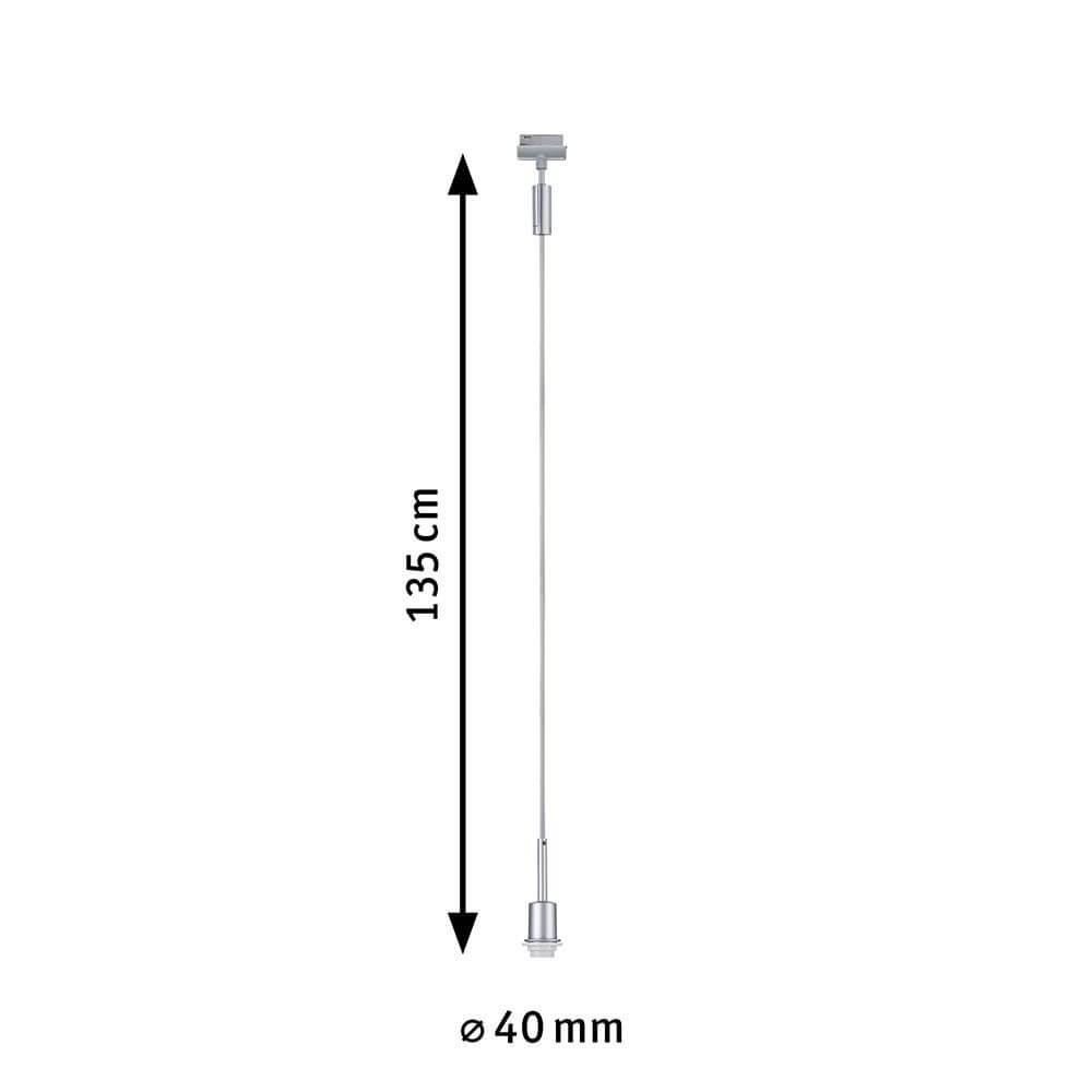 U-Rail Pendelleuchte DecoSystems Chrom-Matt, Metallpendel mit 135 cm Höhe und 40 mm Durchmesser.