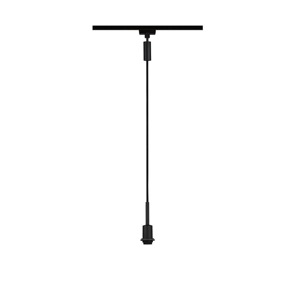U-Rail Pendelleuchte DecoSystems Dimmbar Schwarz-Matt mit schwarzem Kabel und Deckenanschluss.