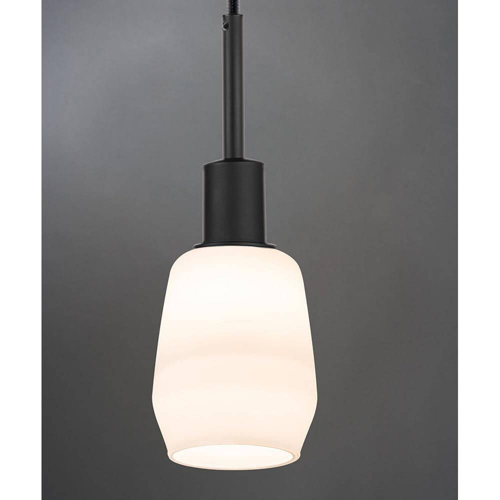 U-Rail Pendelleuchte DecoSystems Dimmbar Schwarz-Matt mit beleuchtetem Lampenschirm in modernem Design.