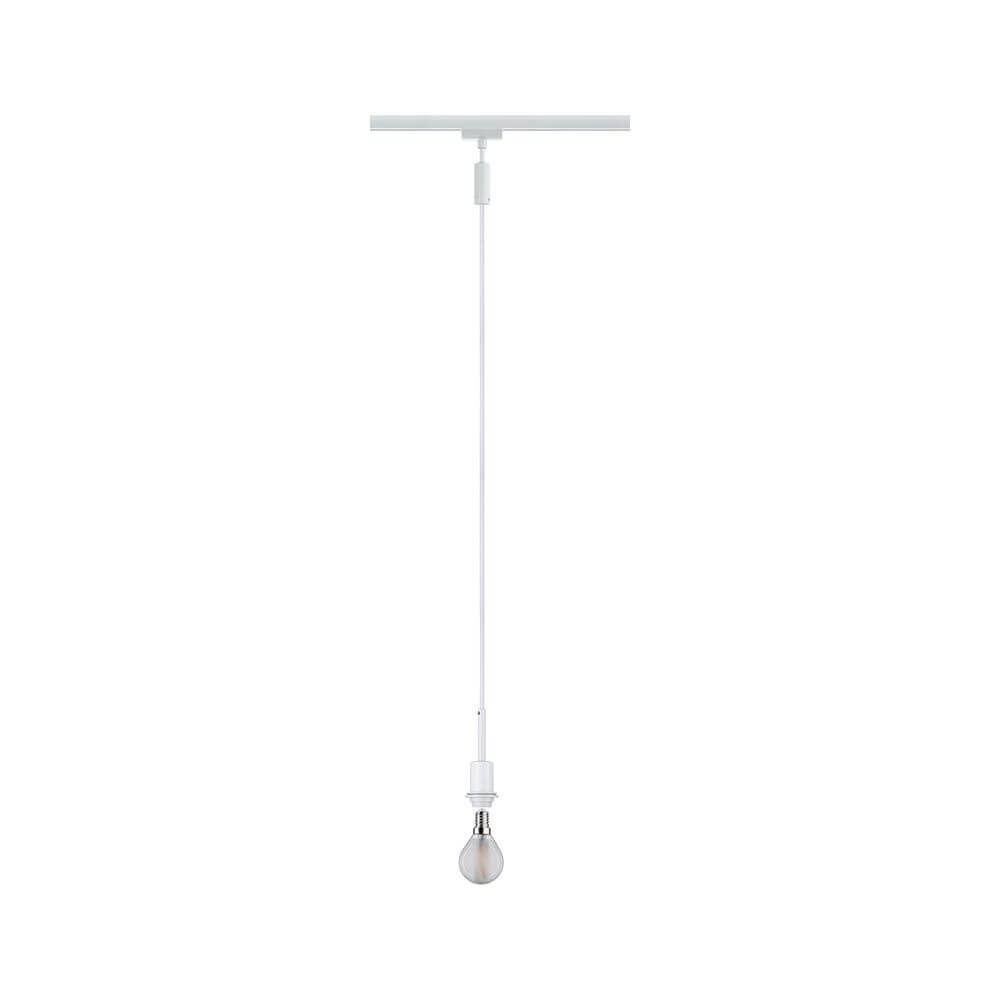 U-Rail Pendelleuchte DecoSystems Dimmbar Weiß mit Stoffkabel und E14-Fassung.