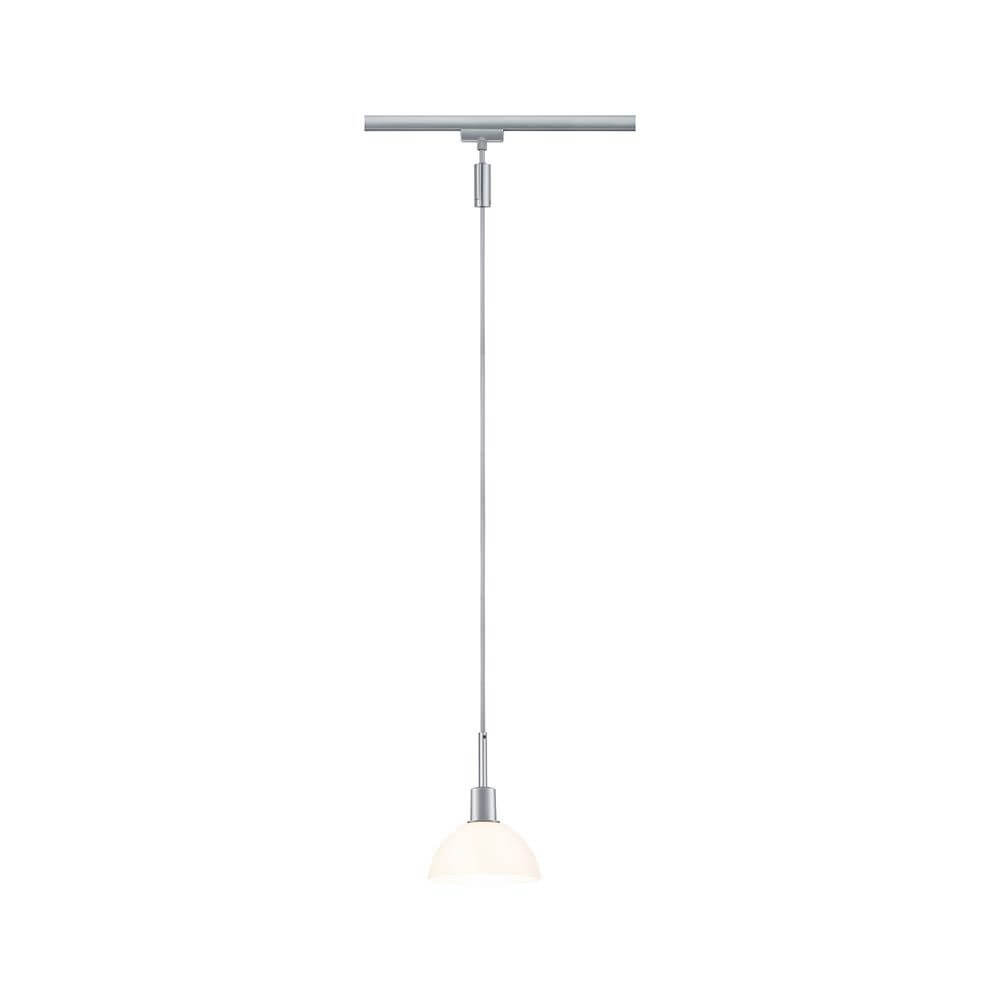 U-Rail Pendelleuchte Sarrasani Dimmbar Chrom-Matt, Opal hängend, stilvolles Design mit Opalglas.