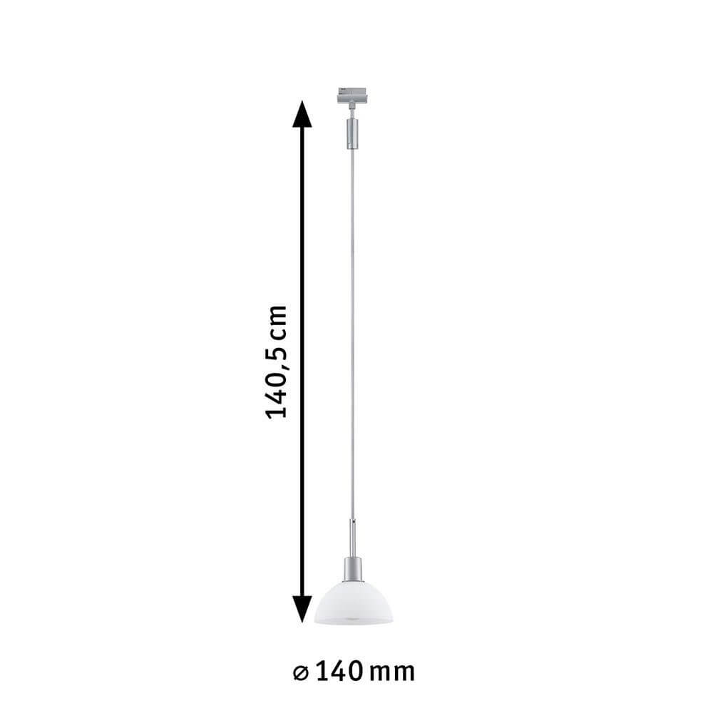 U-Rail Pendelleuchte Sarrasani Dimmbar Chrom-Matt, Opal mit 140,5 cm Höhe und 140 mm Durchmesser.
