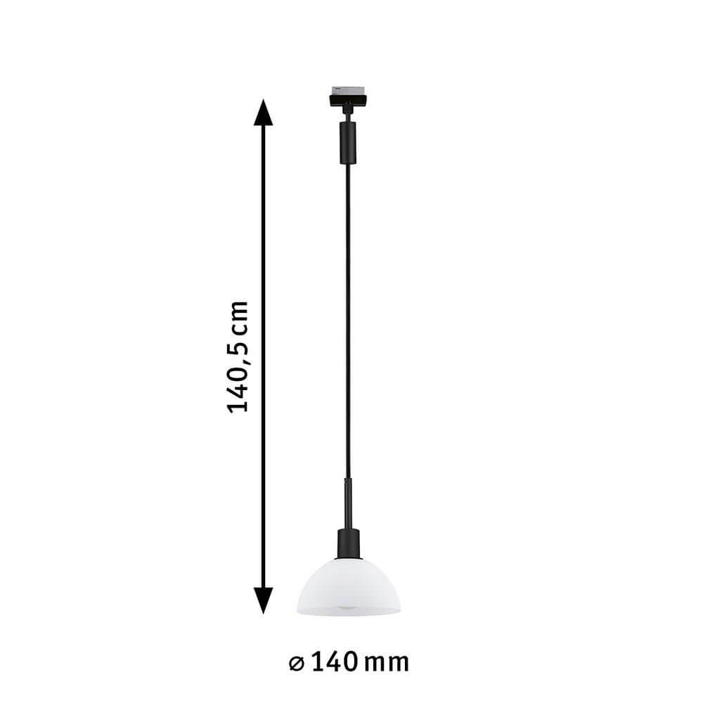 U-Rail Pendelleuchte Sarrasani Dimmbar Schwarz-Matt, Opal - Pendelleuchte mit 140,5 cm Höhe und Ø 140 mm.