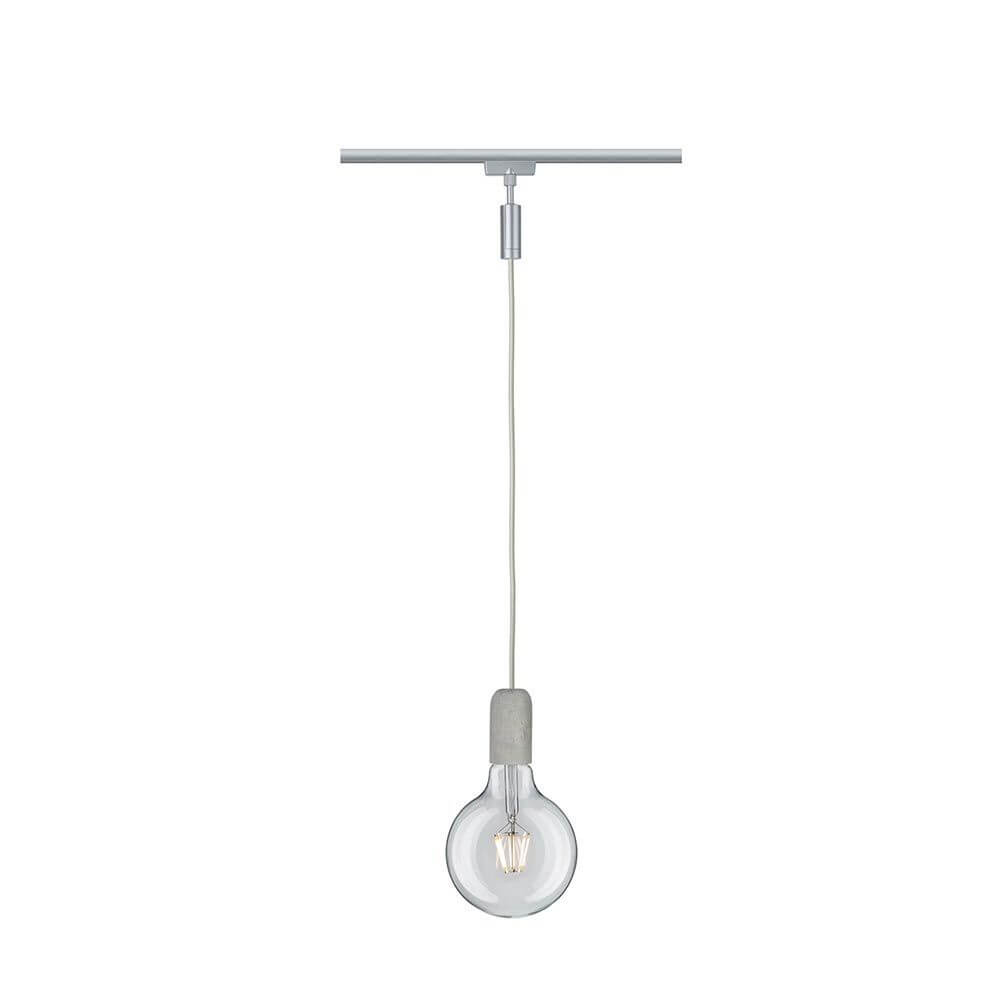 URail Pendelleuchteadapter in Chrom mit Glaslampe und Kabel, elegante Wohnraumbeleuchtung.