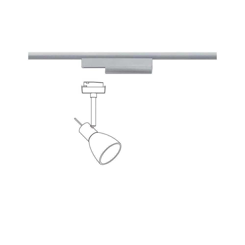 U-Rail Schienenadapter Smart Home Zigbee Chrom-Matt mit Spot auf Schiene.