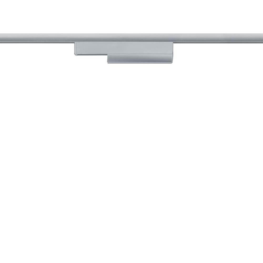 U-Rail Schienenadapter Smart Home Zigbee Chrom-Matt auf einer Schiene montiert, filigranes Design.
